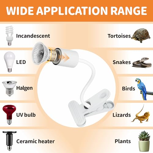 GOZILLA Reptile Heat Lamp, Turtle Lamp with 360° Goose Neck Rotatable Timing & Dimming Cycle Timer, 25W+50W UVA/UVB Reptile Light Bulbs for Reptiles and Amphibian Tanks, Terrariums and Cages.(White) - color: Goose Neck-White