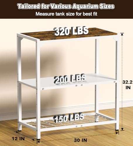 20-30 Gallon Aquarium Stand with 3-Tier Adjustable Storage Shelf | Heavy Duty Fish Tank Stand, Reptile Breeder Turtle Tank Terrarium Rack Table for Home Office, 31" L x 13" W x 32.2" H, White