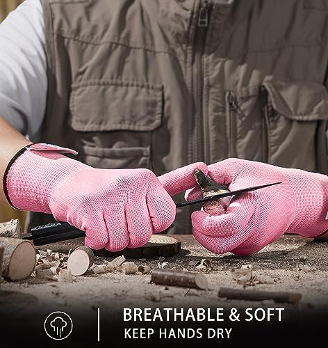 JDL Large Pink Cut Resistant Gloves with Touch Screen, Food Grade, ANSI A5, 3D Stretch Fit, Firm Grip, Suitable for Oyster Shucking, Meat Slicing, Kitchen Protection - color: Pink, size: Large