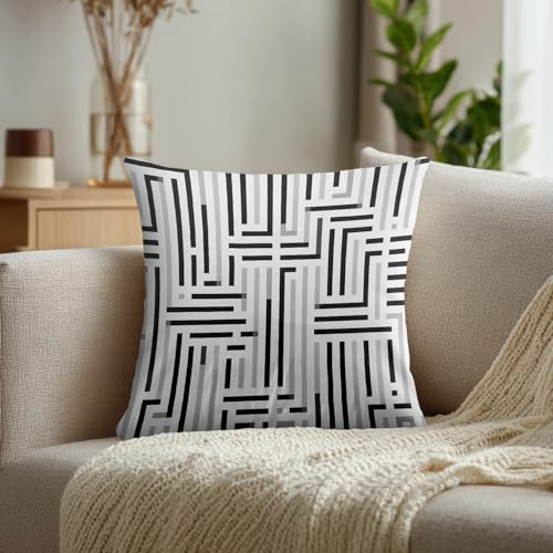 Has Interlacing Lines Throw Pillow Covers, Black White Geometric Cushion Cases Digital Blended Hidden Zipperl Decorative Pillow Covers Square 16X16 in 2 Pcs - color: Black Has Interlacing12, size: 16" x 16" (Pack of 2)