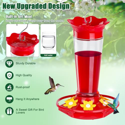 Gbekery Glass Hummingbird Feeders for Outdoors Hanging Ant and Bee Proof Clear 10 OZ 2 Pack Bird Feeders for Outside Hanging 6 Feeding Stations Bird Nectar Feeder for Garden Yard Décor Gifts for Mom - color: Transparent 2 Pack