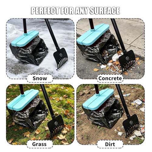 Pooper Scooper, 46" Long Handle Heavy Duty Picker-Upper, Swivel Bin Rake Kit with Bag Attachment, 100 Waste Bags for Small Large Dogs Puppy Poop Trash Litter Cleanup Yard Outdoor Pet Essentials - color: Gray & Turquoise Blue