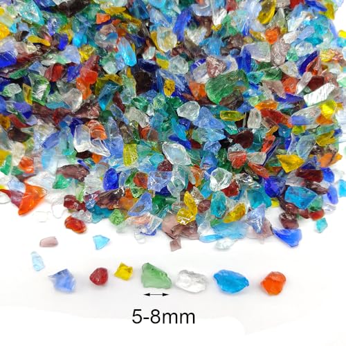 1.3 LB Crushed Glass Broken Glass Pieces for Resin Art,Crafts,Mixed Color | Crush Terrarium Rocks Stones,Fire Pit,Succulents,Vase Fillers,Candle Holder Filler - color: Mixed