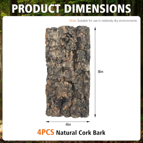4 Pcs Natural Cork Bark, Reptile Cork Bark 3.9x7.9 Inches, Cork Bark Climbing Mat for Reptiles Turtle Dragon Lizard Geckos Bearded Geckos Frogs, Terrarium Background Habitat Decor - color: 3.9x7.9 Inches-4pcs
