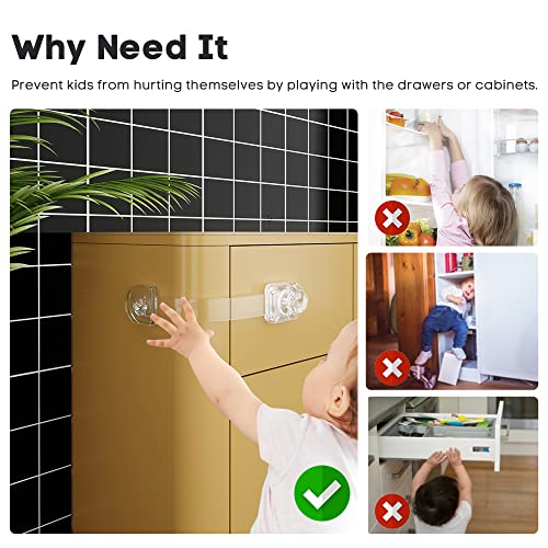 EUDEMON 3 Pack Child Safety Locks, Childproof Strap Locks for Drawers, Fridges, Toilets, Cupboards, Ovens, Cabinets, Multi Use Baby Cabinet Latches, Easy to Install, No Drilling (Transparent) - color: Transparent