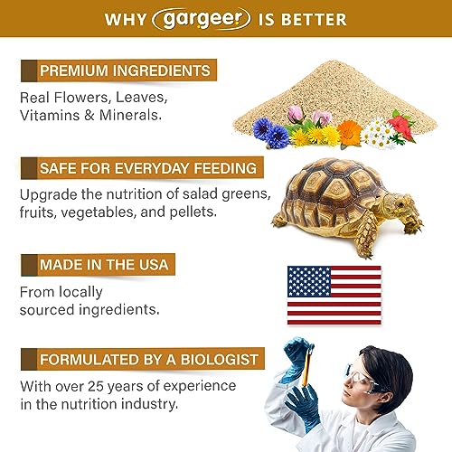 Gargeer 2oz Grassland Tortoise Salad Topper. Enhanced Appetite, USA Made | Timothy hay & orchard grass topper with flowers! Chamomile, rosebuds & dandelion ignite appetite in grassland tortoises - size: 2 Ounce (Pack of 1)