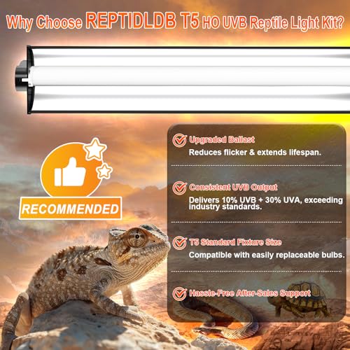 24W T5 UVB Reptile Light Fixture 22" with 2 Pack 24W UVB Bulbs – UVA UVB Lighting Kit for Bearded Dragons, Lizards & Tortoises