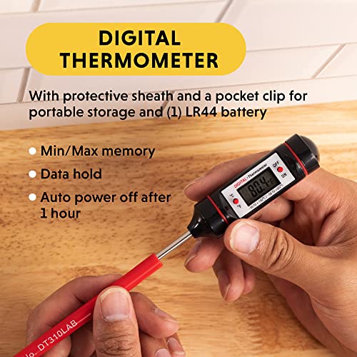 General Tools Digital Thermometer #DT310LAB, 8 Inch Extra Long Stainless Steel Probe, -58 to 302 degrees Fahrenheit (-50 to 150 degrees Celsius) Range with High and Low Alarms, Auto-Off