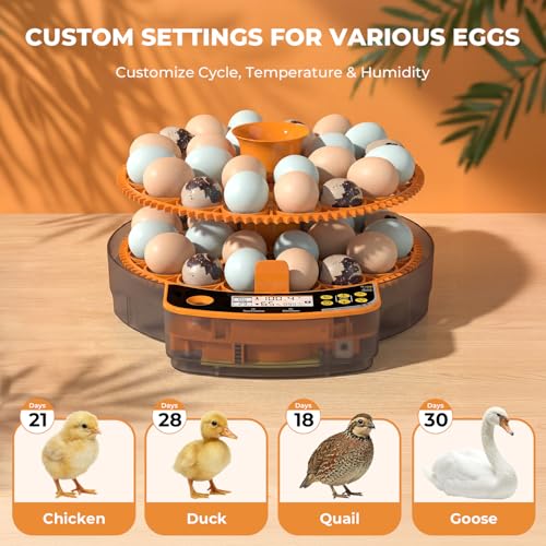 48 Egg Incubator - Smart Incubators for Hatching Chicken Eggs with Temperature & Humidity Control, Egg Candler, Auto Egg Turner, and Abnormal Alarm