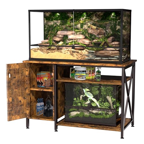 Herture 120 Gallon Reptile Tank Stand, 4x2x2 Reptile Enclosure Stand, with Storage Cabinet and Power Outlet, Terrarium Stand for Bearded Dragons, Snakes, Lizard Rustic Brown PG08XYN - color: Rustic Brown, size: 48x24"-40-120 Gallon