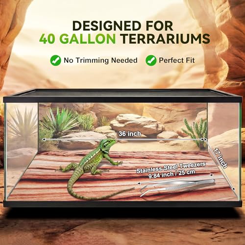 2Pcs 40 Gallon Reptile Carpet, 36 * 17in Reptile Mat, Tweezers Feeding Tong | for Bearded Dragon Tank Accessories, Terrarium Liner Bedding Mat for Lizard, Gecko, Snake, Chameleons, Tortoise