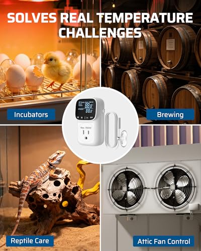 DEWENWILS Smart WiFi Temperature Controller Outlet, 15A/1800W, 24H Timer | Bluetooth APP Remote Control, Schedule Timer, for Greenhouses, Incubators, Brewing, Reptiles, Garages