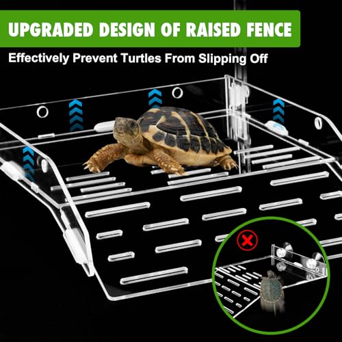 Turtle Basking Platform with Suckers, Higher Fences Turtle Dock Floating, Fish Tank Decorations, Acrylic Hanging Turtle Terrace Ladder for Tortoise Resting