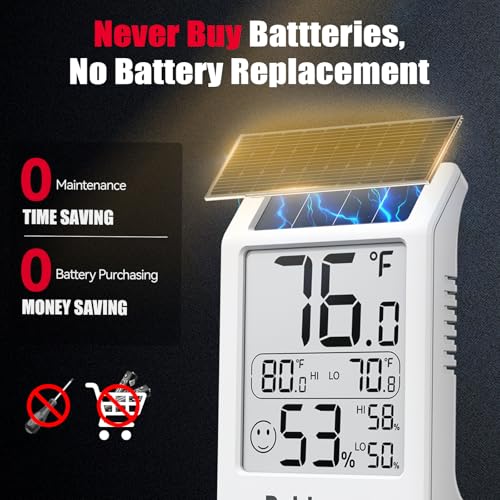 Room Thermometer Indoor Humidity Meter, Solar-Powered 3.2'' Digital Temperature Sensor Monitor with Max/Min Reading, Comfort Indicator for Baby Room, Home, Office, White, 3Pack - color: white 3pack