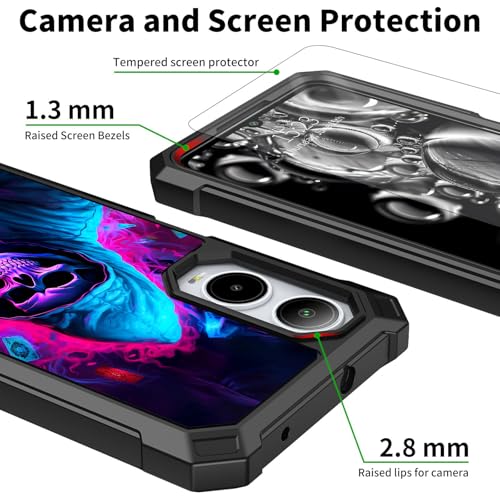 for AT&T Vista 2 Phone Case,Cricket Debut S3 Phone Case with Screen Protector Rugged Dual Layer Protection Shockproof Corner Silicone Bumper Cover Case for AT&T Vista 2,Glitter Skull Men - color: Glitter Skull Men, size: for AT&T Vista 2 / Cricket Debut S