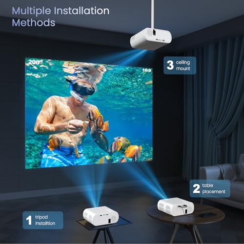 Native 1080P Projector, Mini Bluetooth Portable Movie Projector | Electric Focus, AutoKeystone, Built-in Speaker, Outdoor/Indoor Home Theater, HDMI/USB Compatible with iPhone/Laptop/Xbox/PS5 - style: No system