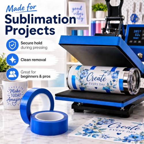 UTNVBTR 6 Rolls 20mm x33m(108ft) Blue Heat Resistant Tape,Heat Transfer Tape for Heat Sublimation Press Vinyl,and Fixing of Electronic Parts During Processing,No Residue