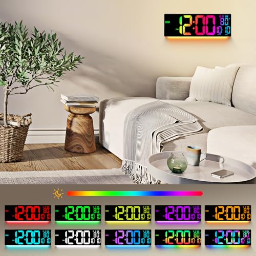 16.5" Large Digital Wall Clock RGB LED Display for Classroom with Remote | 11 RGB Color Options, Auto DST, Temp & Date Display, Large Easy-Read Numbers, Classroom, Office, Gym & Home, Senior Friendly - color: Black, size: 16.5 inches