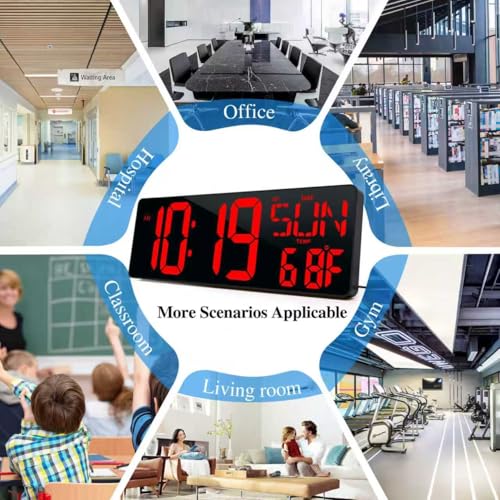 16.5 Digital Wall Clock Large Display, LED Wall Clock with Date and Temperature,Count Up/Down Timer Clock with Remote Control, Adjustable Brightness Alarm Clock for Home, Office, Gym, Elderly - color: 17''-red-remote