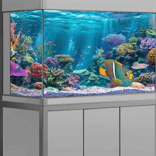iTapnoom Ocean Floor Aquarium Background, Underwater Tropical Fish Coral Reef Aquatic Nature Plant Fish Tank Backdrop Decor, Polyester Fabric with 6 EVA Double-Sided Tapes 48x24 inches/120x60cm - color: Blue, size: 48"L x 24"W