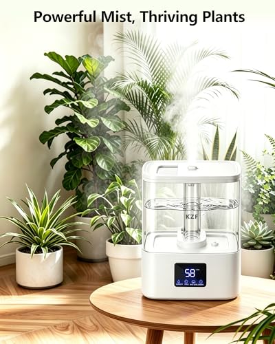 KZF 4L Top Fill Humidifiers for Bedroom & 40H Runtime - Cool Mist Humidifier, 3 Mist Levels, 8H Timer, Essential Oil Tray, Humidity Display, Quiet for Baby, Plants, Large Room (White, 4, Liters) - color: White