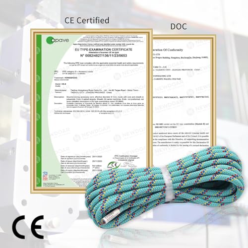 CE & UIAA Certificated 5/16(8mm) Static Climbing Rope 14KN High Strength Accessory Cords 33FT/66FT/98FT/165FT Safety Rope for Rock Climbing, Outdoor Survival, Hiking, Mountaineering - color: 5/16in (8mm) - Blue, size: 33 feet (10m)
