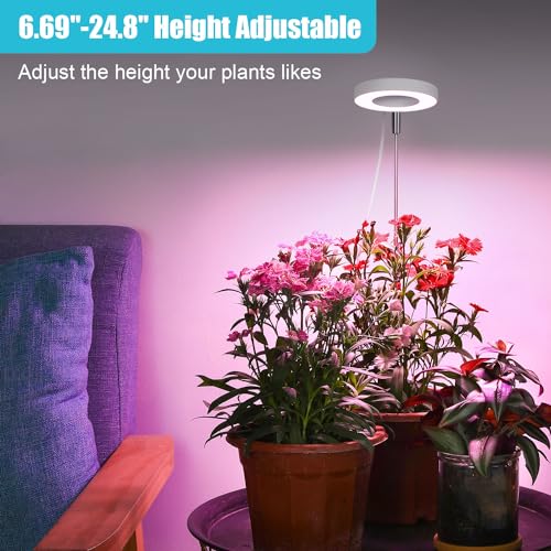 Halo Ring Grow Lights for Small Indoor Plants, Red+Blue+Yellow Light Full Spectrum LED Plant Light, Height Adjustable with 5V 2A Adapter, 3/9/12H Timer & 10 Dimmable Levels, Angel Ring 2 Pack - color: White, size: 2 Pack Red+Blue+Yellow with Telescopic Po