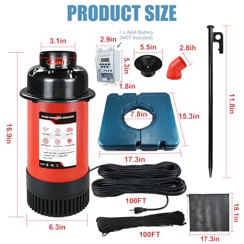 Goldlife Pond Fountain Aerator F1 1HP 750W 15000GPH Floating Fountains Pump | 110V, Red Auto Powerful Aerating Fountain Pump For Small/Large Pond Lake, Eye-Catching Water Spary, Boosts Oxygen - color: Red a
