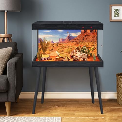 Royxen Bearded Dragon Tank, 31 Gallon Reptile Tank with Leg Stand,Built-in Lighting Reptile Enclosure, Tempered Glass Bearded Dragon Encloure for Chameleon (Black,24"x 16"x 16") - color: Black, size: 31 Gallons,24"x16"x16"