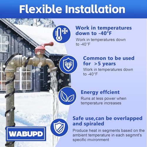 3FT-200FT Heat Tape for Water Pipes, -40°F Deicing Pipe Heat Cable,Electric Heating Cable Pipe,Frezze Protection for Heat Trace Cable for Metal, Plastic Home Pipes,Gutter,120V 5W/ft(120FT) - size: 120FT