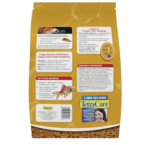 Tetra Pond Koi Vibrance Soft Sticks, Floating Pond Fish Food, 8.27 lbs | Daily Diet for Koi Fish and Ornamental Goldfish, Feed When Water is Above 50 Degrees, Highly Digestible, Clean & Clear Water - size: 8.27 Pound (Pack of 1)