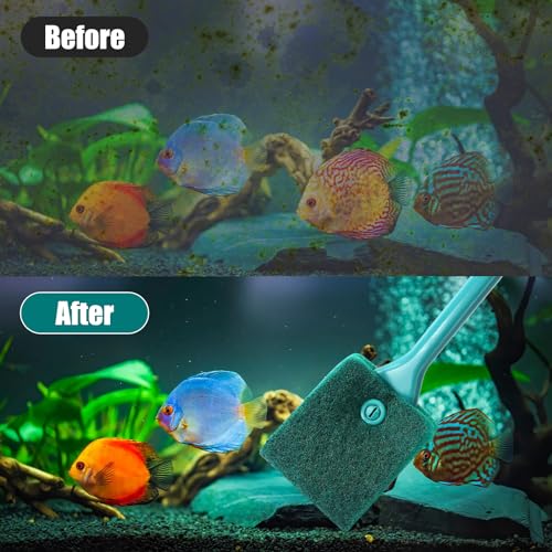 AQUANEAT 3pcs Fish Tank Cleaning Tools, Aquarium Double Sided Sponge Brush, Algae Scraper Cleaner with Long Handle - size: 3pcs