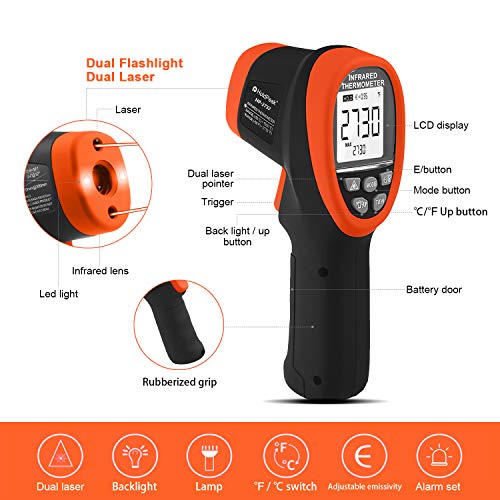 Infrared Thermometer(2PCS), HOLDPEAK HVAC Laser Temperature Gun -58℉~2732℉(-50℃~1500℃), D:S=30:1 Non-Contact Professional IR Pyrometer HP-2732, Backlit, for Casting Metallurgy (Not for Human), Orange - color: 2PCS-HP-2732-ORANGE(-50~1500℃)