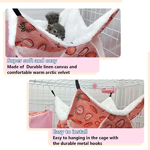 LEFTSTARER Rat Ferret Hammock Toy and Cage Accessories for Guinea Pig Hamster Rat Sugar Glider Ferret Parrot to Hide Sleep Play (Strawberry)