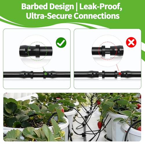 RedChili 240 Pack Drip Irrigation Fittings Kit for 1/4" Tubing, Include Misting Nozzles, Drippers, Stakes, Flat Tees, Single Barbs, Couplers, Valves, Tees, Elbows, Plugs, Crosses for Garden Irrigation - size: 1/4" Connection Kit-240P