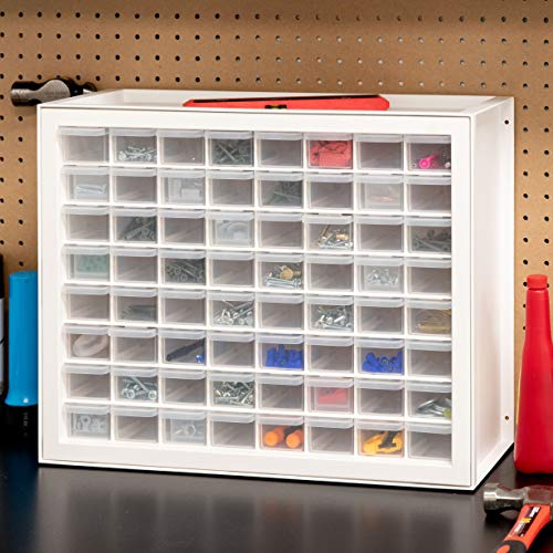 IRIS USA 64-Drawer Screw Organizer, Hardware Storage, Made in USA, White | Wall mountable, Stackable, Art & Craft Supplies, Beads, Gem Stones, Building Bricks, Garage Tool Storage - color: White, size: 64 Drawer