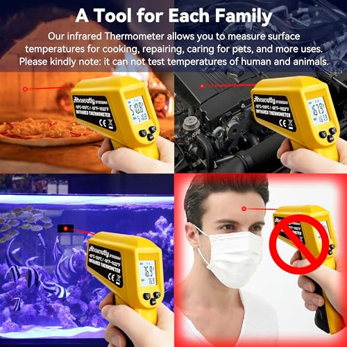 Infrared Thermometer Temperature Gun - 58 ℉~1022 ℉ (- 50 ℃~550 ℃) Non-Contact Digital Laser Infrared Ir Thermometer for Cooking, Barbecue, Food, Repair, Pet Care and Home Use(Yellow) - color: Yellow