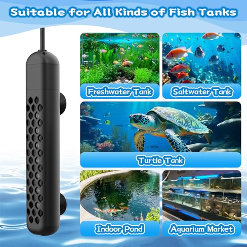 Aquarium Heater, 100W/200W/300W/500W Adjustable Fish Tank Heater with Intelligent Digital LED Controller, Overheating and Out of Water Protection for Freshwater and Saltwater Tanks - size: 500W for 75-130 Gallon