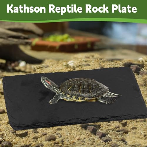 kathson 2 PCS Reptile Basking Platform (15.7 x 11.8 inches), Natural Rock Plate Turtle Food Bowl Feeding Dish Resting Terrace Habitat Decor for Tortoise Turtle Lizard Bearded Dragon Crested Gecko - size: 15.7X11.8inch,2PCS