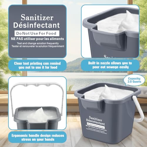 Vesici 6 Sets 3 Quart Cleaning Bucket with Microfiber Cleaning Cloths Small Sanitizing Square Bucket Detergent Plastic Utility Pail with Handle for Household Restaurant Office School Use (Gray) - color: Gray