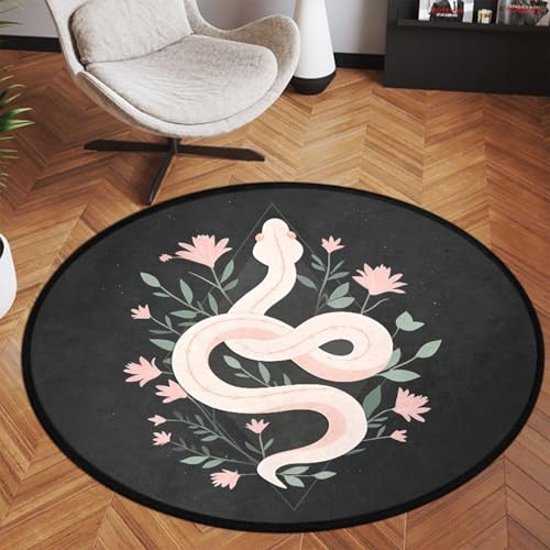 keepcute Snake Flower Area Rug 5' x 5', Washable Non-Slip - color: Snake and Flower, size: 5' (Round)