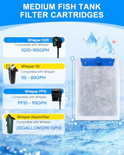 10 Pcs Super Upgraded Medium Filter Cartridges Compatible with Tetra | 5-Layer Filtration Medium Filter Cartridges Compatible with Tetra Whisper Bio-Bag Filters 10i IQ10 PF10,Clean Aquarium Filter - size: Medium, 10 Pack