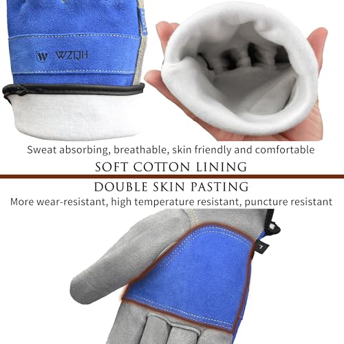 WZQH Leather Work Gloves for Men or Women.Gardening,Welding,Blue-Grey XL | Glove for Tig, Mig, Construction, Chainsaw, Farm, Ranch, etc. Cowhide, Soft Lining, Utility, Firm Grip, Durable.X-Large - color: Blue - Grey, size: X-Large (Pack of 1)