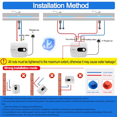4 Gallon Tank Water Heater Under Sink Instant Hot Water 1500w 120V,Kitchen Under Counter RV Small Hot Water Heater with Release Valve 3-Way Diverter Vavle,1/2" NPT White - color: White, size: 4 Gallon