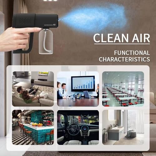 Professional Fogger Machine, 380ml Wireless Nano Sprayer Gun | Rechargeable ULV Atomizer with Blue Light for Touchless Cleaning - color: Black
