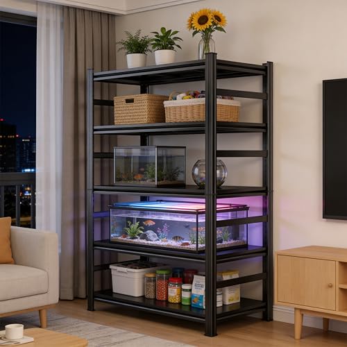 Metal Fish Tank Stand, 5-Tier Adjustable Aquarium Shelving with Side Rails for Reptile Terrariums Heavy Duty Storage Rack 3000 lbs Capacity, 47.2" L x 23.6" W x 73.3" H - size: 47.2"L x 23.6"W x 73.3"H