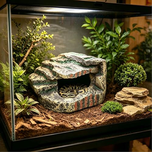 Reptile Hide, Great for Geckos, Snakes, Bearded Dragons & Lizards. with Steps for Rock Climbing, It Doubles as Aquarium Rock Cave Corner Cave for Climbing Hiding - size: XL