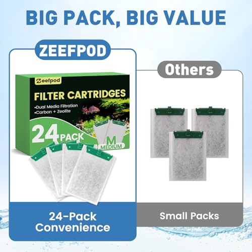 24 Pack Medium Filter Cartridges Compatible with Tetra Whisper Bio-Bag Filters,Large Aquarium Filter Cartridge for Whisper 10i/IQ10/PF10 and Repto Filter 90 GPH