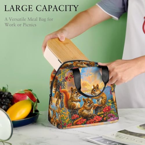 Squirrel Flower Lunch Bag for Women Men | Insulated Lunch Box Leakproof Food Meal Containers Reusable Foldable 6L Capacity Lunch Tote Bags for Work Picnic Travel - color: style-13