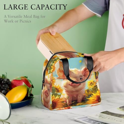 Sunflower Cute Pig Lunch Bag for Women Men | Insulated Lunch Box Leakproof Food Meal Containers Reusable Foldable 6L Capacity Lunch Tote Bags for Work Picnic Travel - color: style-18